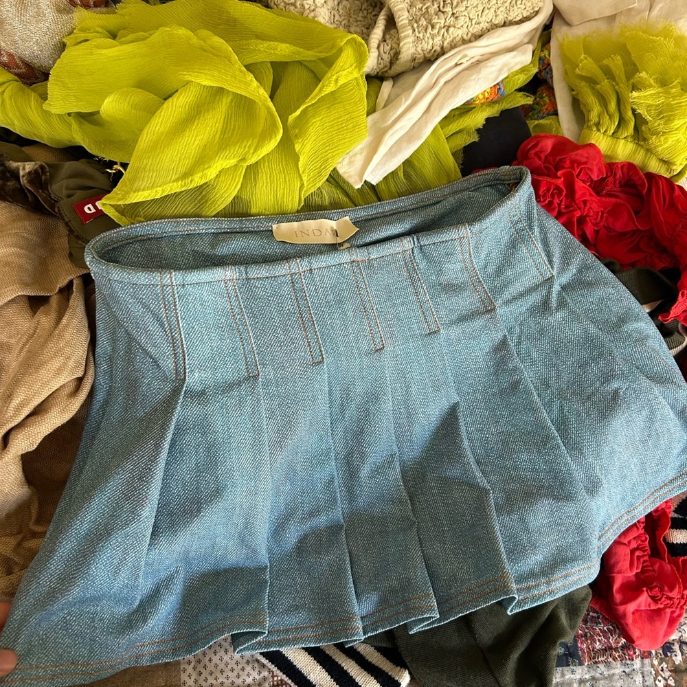 Indah Blue Pleated Skater Mini Skirt